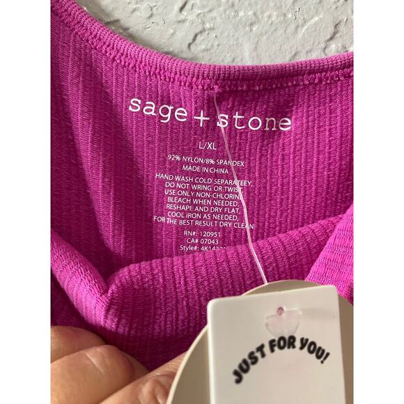 Sage & Stone Purple Pink Ribbed  Cutout Bodysuit Size L/XL - Picture 4 of 8